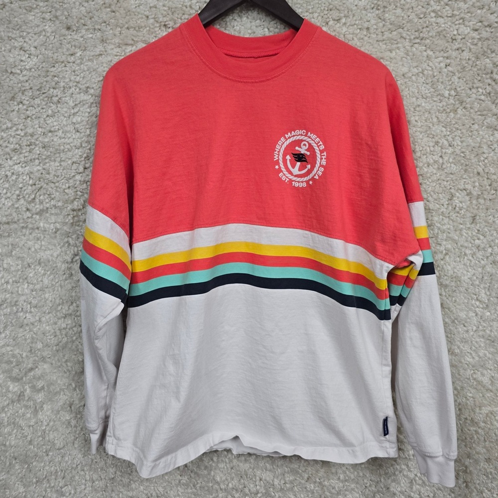 Disney Cruise Line Spirit Jersey Medium Coral White Striped Long Sleeve Shirt‎